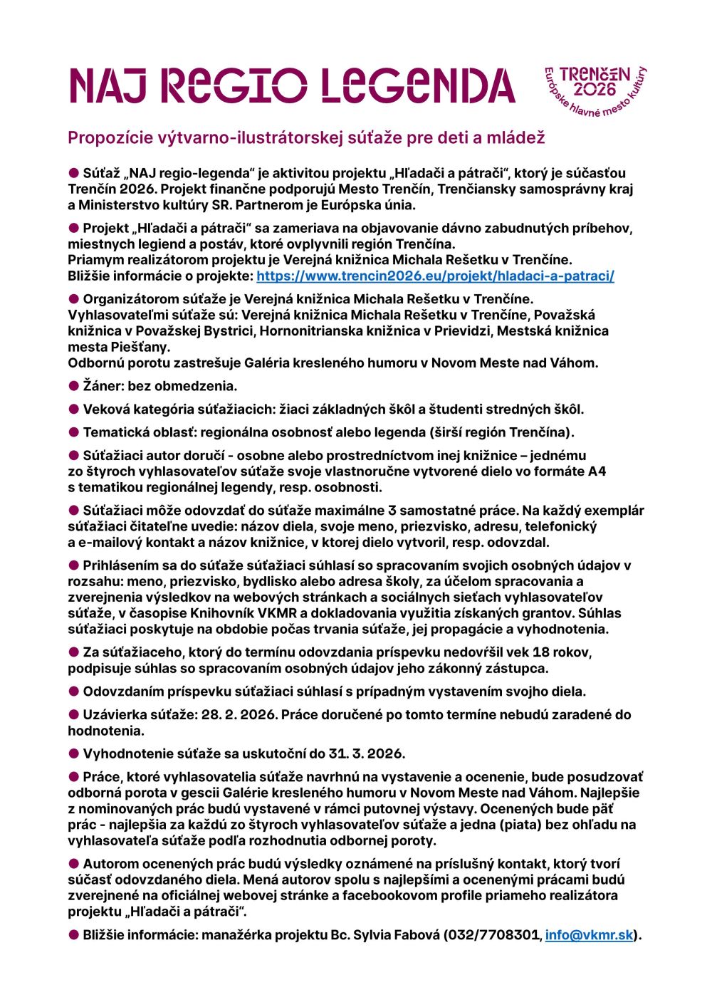 Propozície súťaže "NAJ regio-legenda" - predĺžený termín uzávierky