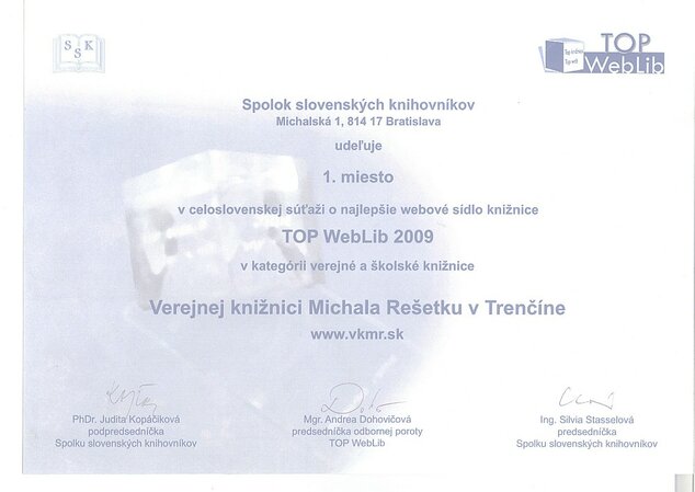 Ocenenie Top WebLib ´2009