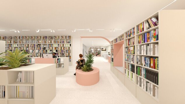 Oáza vedomostí prepojí oddelenie odbornej literatúry so študovňou. Zdroj: Patyzone design.