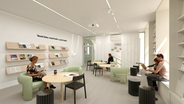 Čitáreň s hudobnými fondami bude variabilná so spoločenskou miestnosťou. Zdroj: Patyzone design.