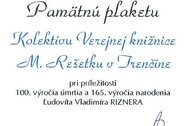 Pamätná plaketa Ľ. V. Riznera Pamätná plaketa Ľ. V. Riznera