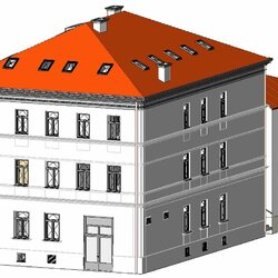 Model zrekonštruovanej budovy VKMR v Trenčíne zvonku (pohľad z Palackého ulice). Zdroj: AFRY CZ